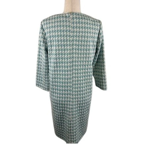 Tyler Boe Kim Dress Teal Houndstooth Print Long Sleeve Knit Women's Size Medium - Image 4