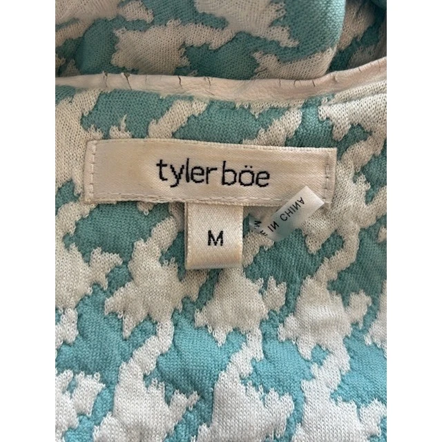 Tyler Boe Kim Dress Teal Houndstooth Print Long Sleeve Knit Women's Size Medium - Image 5