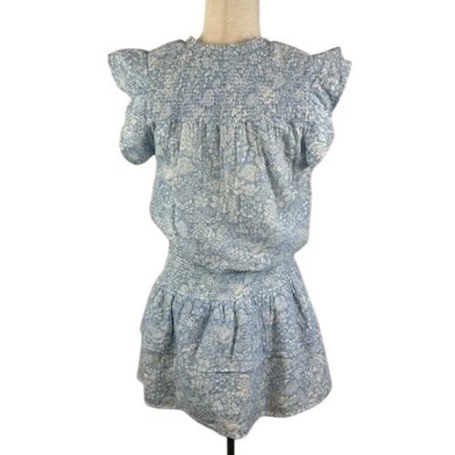Sundays Anthropologie Smocked Ruffle Mini Dress Blue Sleeveless Size Small - Image 4
