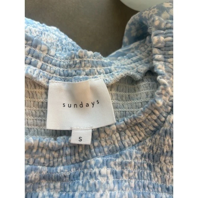 Sundays Anthropologie Smocked Ruffle Mini Dress Blue Sleeveless Size Small - Image 5