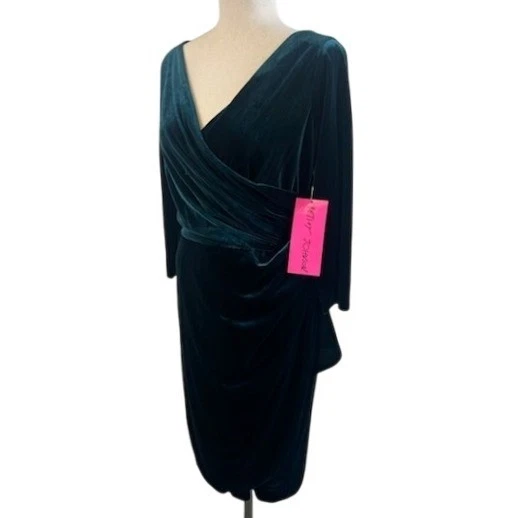 Betsey Johnson Emerald Green Velvet Cocktail Party Dress Ruched Size 10 - Image 3