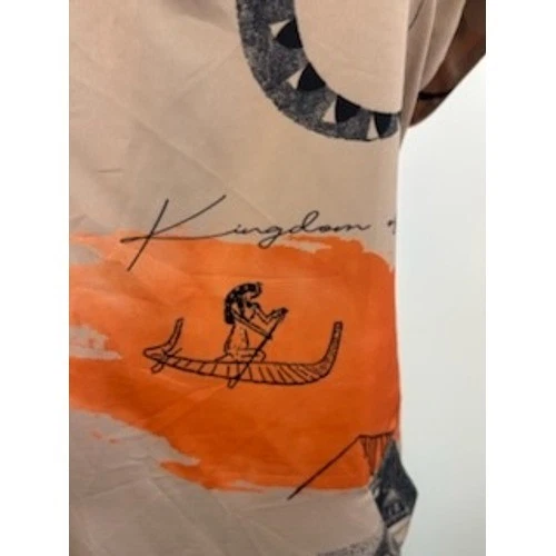 Lili Sidonio Molly Bracken Beige Pharaoh Print Tunic Dress Short Sleeve Size S M - Image 4