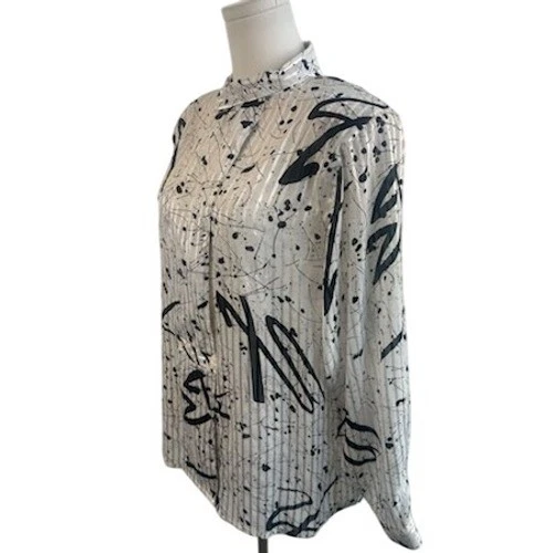 Jean for Joseph Le Bon Paris New York Artsy Top Blouse Black White Size 12 80s - Image 3