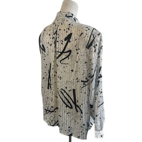 Jean for Joseph Le Bon Paris New York Artsy Top Blouse Black White Size 12 80s - Image 4