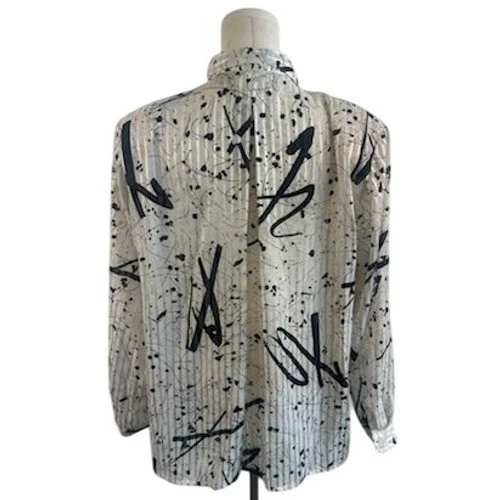 Jean for Joseph Le Bon Paris New York Artsy Top Blouse Black White Size 12 80s - Image 5