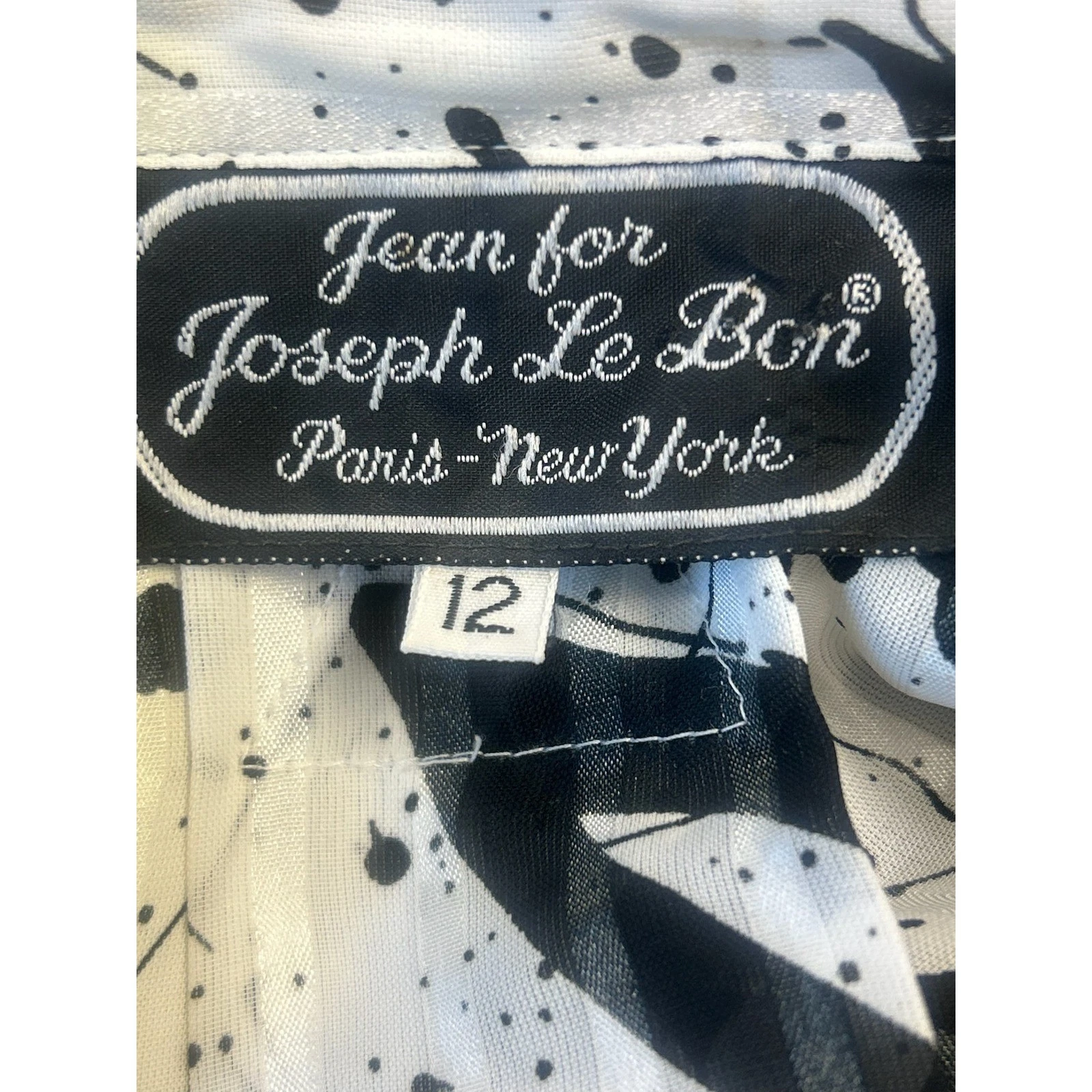Jean for Joseph Le Bon Paris New York Artsy Top Blouse Black White Size 12 80s - Image 6