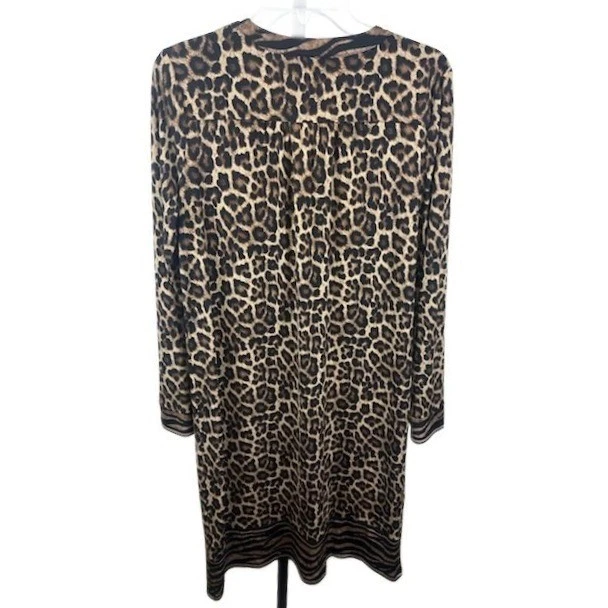 Michael Kors Dress Women's Size Large Leopard Animal Print Lace Up Long Sleeve - Image 2