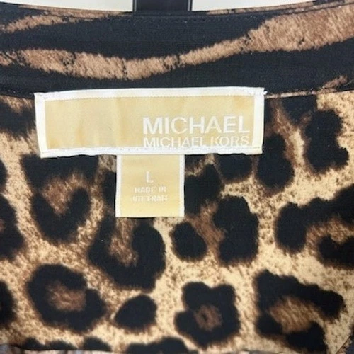 Michael Kors Dress Women's Size Large Leopard Animal Print Lace Up Long Sleeve - Image 3