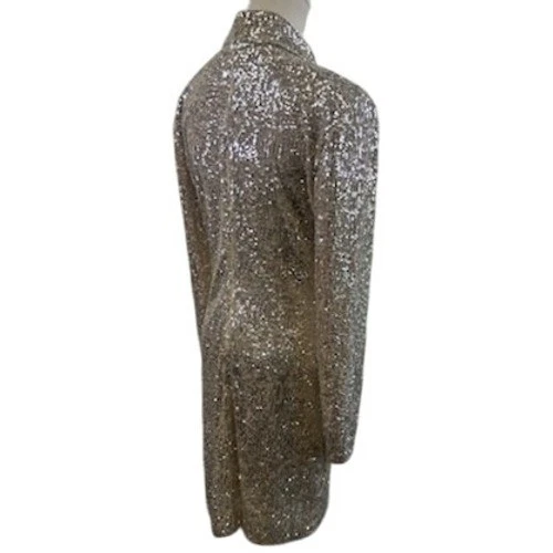 Vince Camuto Silvery Gold Sequin Long Sleeve Party Cocktail Dress Size 10 - Image 4