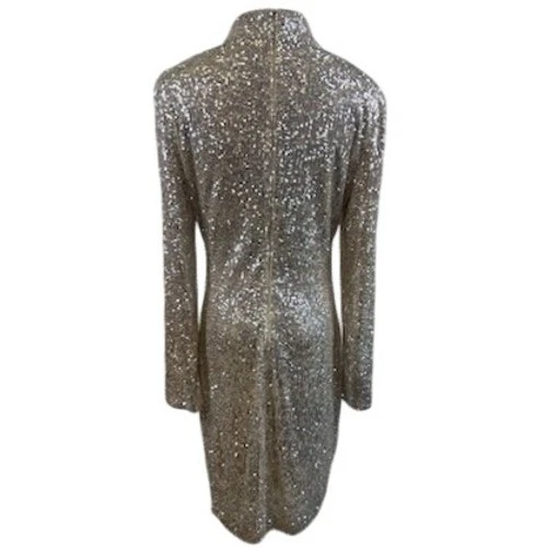 Vince Camuto Silvery Gold Sequin Long Sleeve Party Cocktail Dress Size 10 - Image 5
