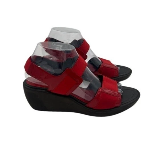 Donald Pliner Red Wedge Sandals Comfort Straps Casual Shoes Size 8M - Image 2