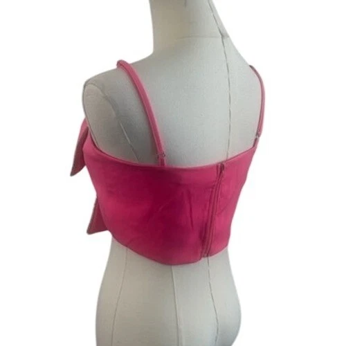 Cloud Ten Hot Pink Crystal Bow Crop Top Blouse Party Cocktail Size Medium - Image 3