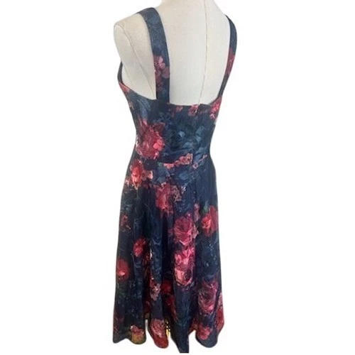 Eliza J Navy Floral Fit and Flare Dress Wedding Guest Party Cocktail Size 10 - Image 3