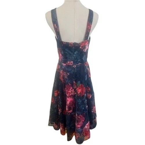 Eliza J Navy Floral Fit and Flare Dress Wedding Guest Party Cocktail Size 10 - Image 4