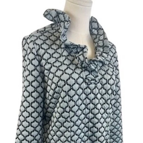 Tyler Boe Ruffle Neck Dress Blue Geometric Print 3/4 Sleeve Career Size Medium - Image 3