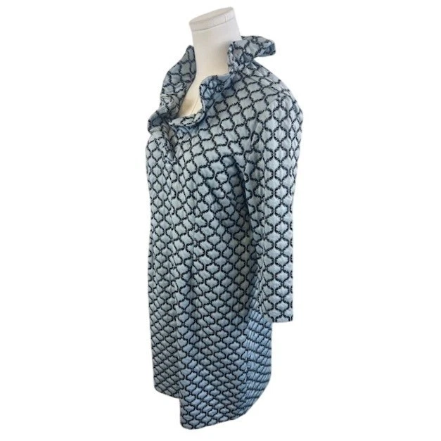 Tyler Boe Ruffle Neck Dress Blue Geometric Print 3/4 Sleeve Career Size Medium - Image 4