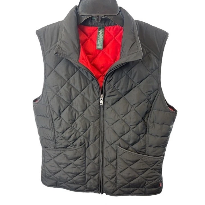 Lauren Ralph Lauren Women's Vest Black Red Quilted Puffer Jacket Size Large