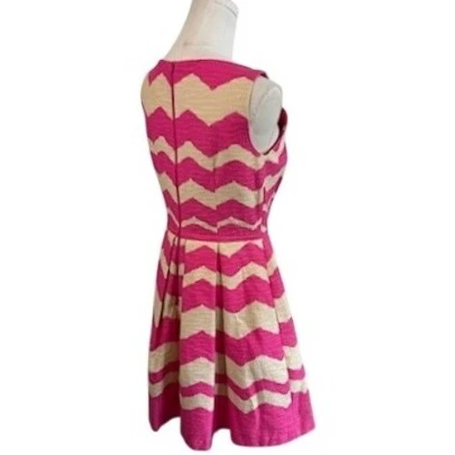 Just Taylor Chevron Print Pink Sleeveless Pleated Fit & Flare Dress Size 8 - Image 3