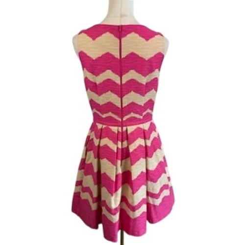 Just Taylor Chevron Print Pink Sleeveless Pleated Fit & Flare Dress Size 8 - Image 4