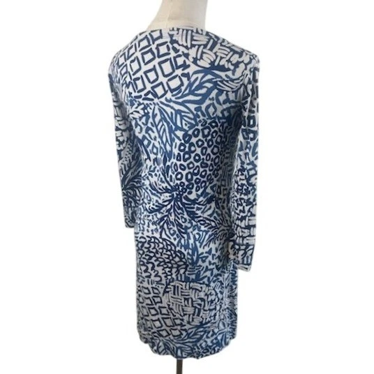 Lilly Pulitzer Sophie Dress Blue White Print Long Sleeve Size Large UPF 50+ - Image 3