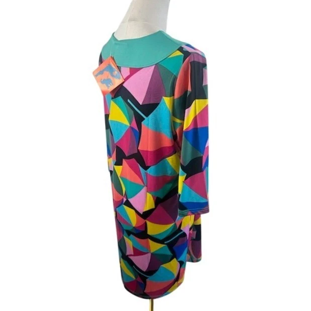 Tracy Negoshian Sunshade Geometric Print Dress Colorful V Neck Size Large - Image 3