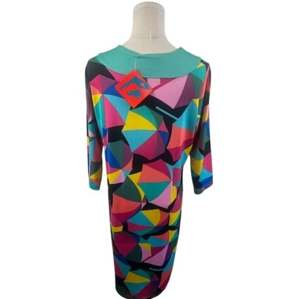 Tracy Negoshian Sunshade Geometric Print Dress Colorful V Neck Size Large - Image 4
