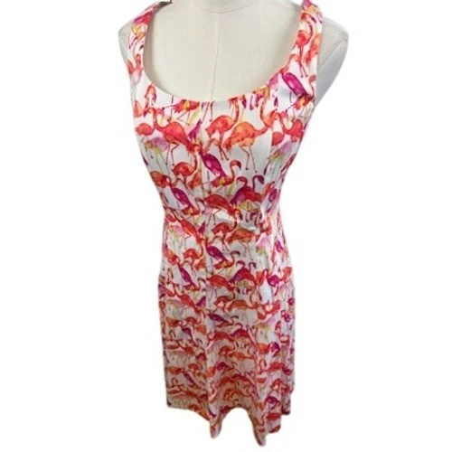 Pappagallo Flamingo Print Dress Sleeveless White Pink Summer Party Size 8 - Image 2