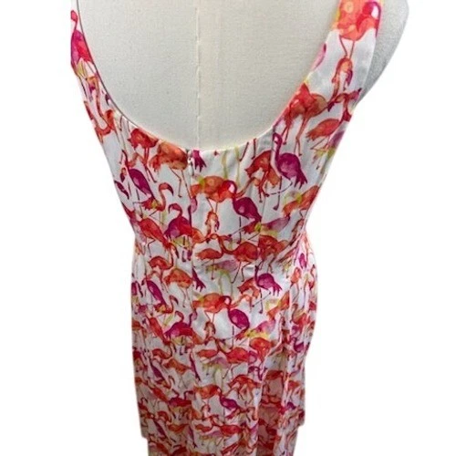 Pappagallo Flamingo Print Dress Sleeveless White Pink Summer Party Size 8 - Image 4