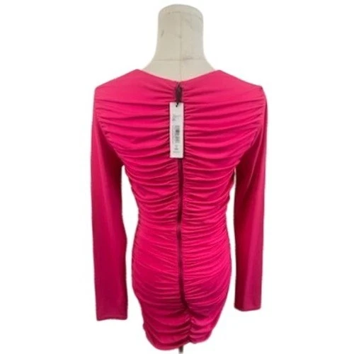 NWT Alice + Olivia Wild Pink Hot Pink Long Sleeve Ruched Mini Dress Size 6 $395 - Image 4