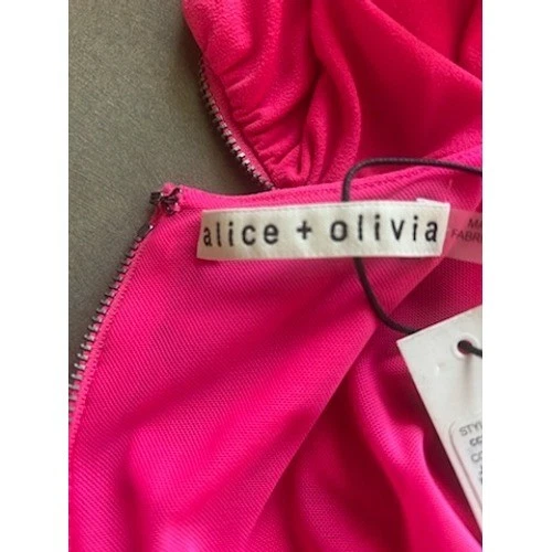 NWT Alice + Olivia Wild Pink Hot Pink Long Sleeve Ruched Mini Dress Size 6 $395 - Image 5