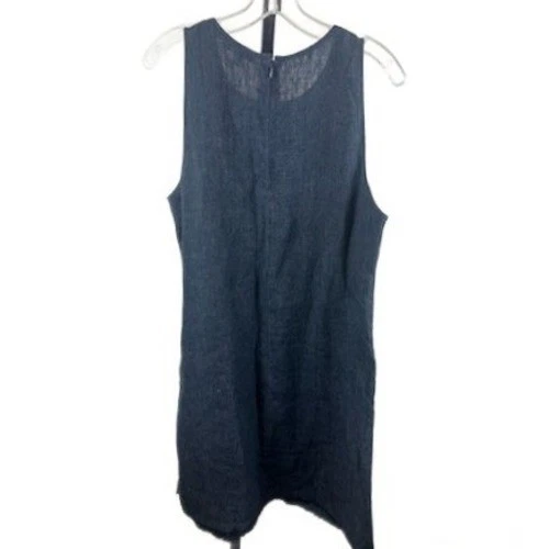 Garnet Hill Women's Size 12 Navy 100% Linen European Flax Sleeveless Dress - Image 2