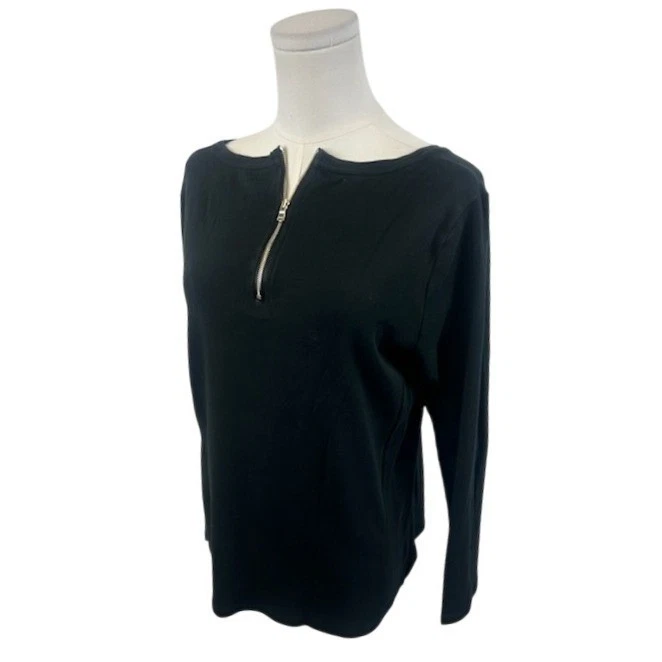 Ann Taylor Womens Top Black Long Sleeve Quarter Zip Pullover Size XL