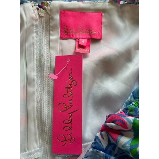 New Lilly Pulitzer Zoya Ruffle Romper Freesize Blue Suns Out Floral Size 4 - Image 3