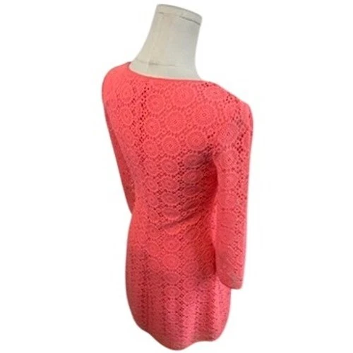 Lilly Pulitzer Coral Pink Lace Dress V Neck 3/4 Sleeve Size XS - Image 3