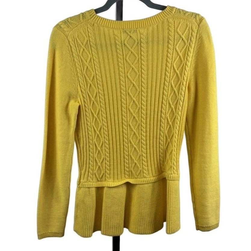 Talbots Sweater Women's Size Small Yellow Cable Knit Peplum Cotton Blend