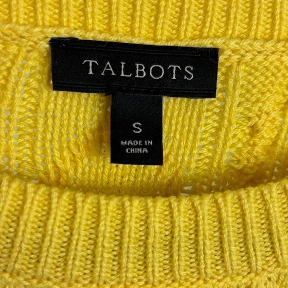 Talbots Sweater Women's Size Small Yellow Cable Knit Peplum Cotton Blend - Image 3