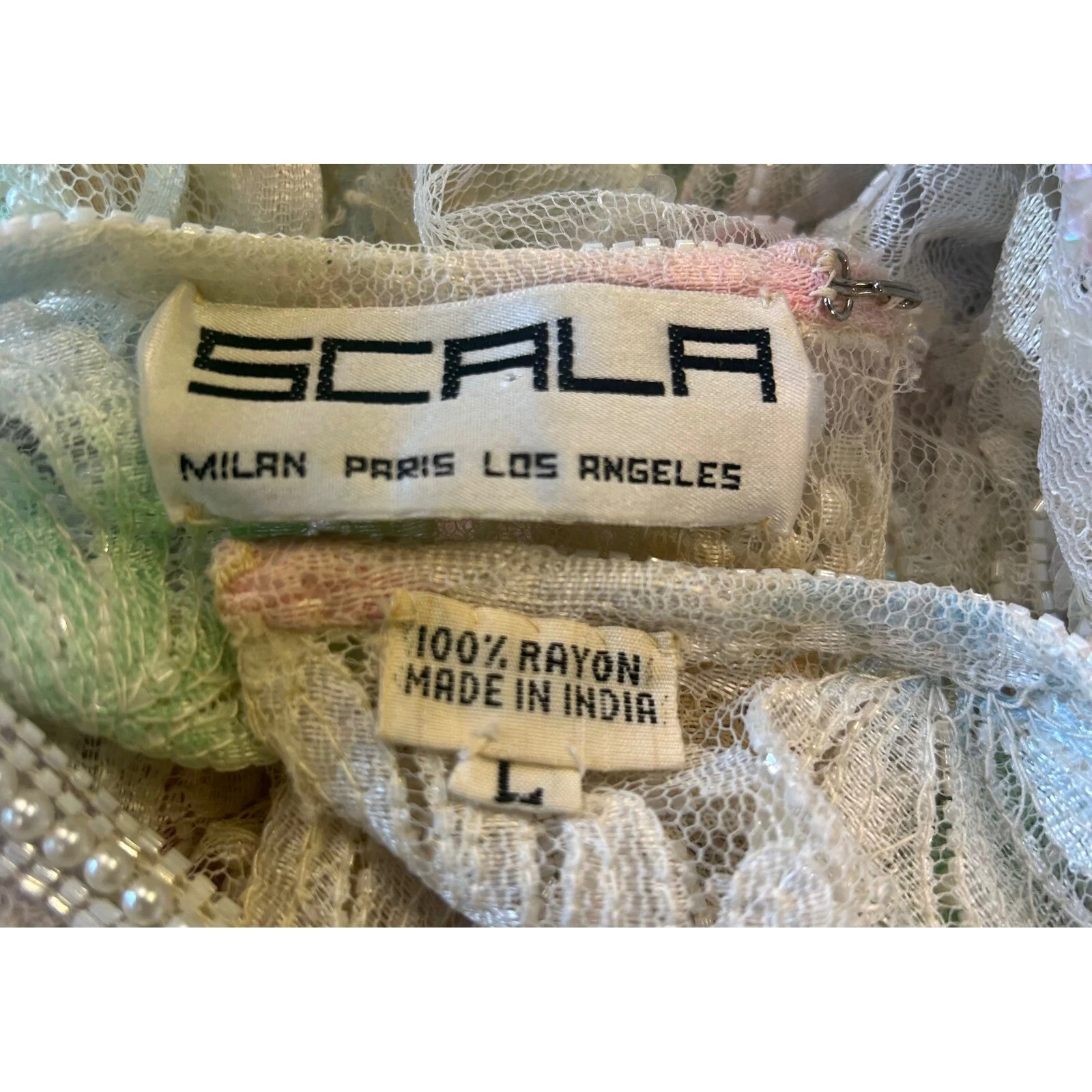 Scala Beaded Sequin Top Pastel Floral Party Cocktail Blouse Size Large Vintage - Image 5