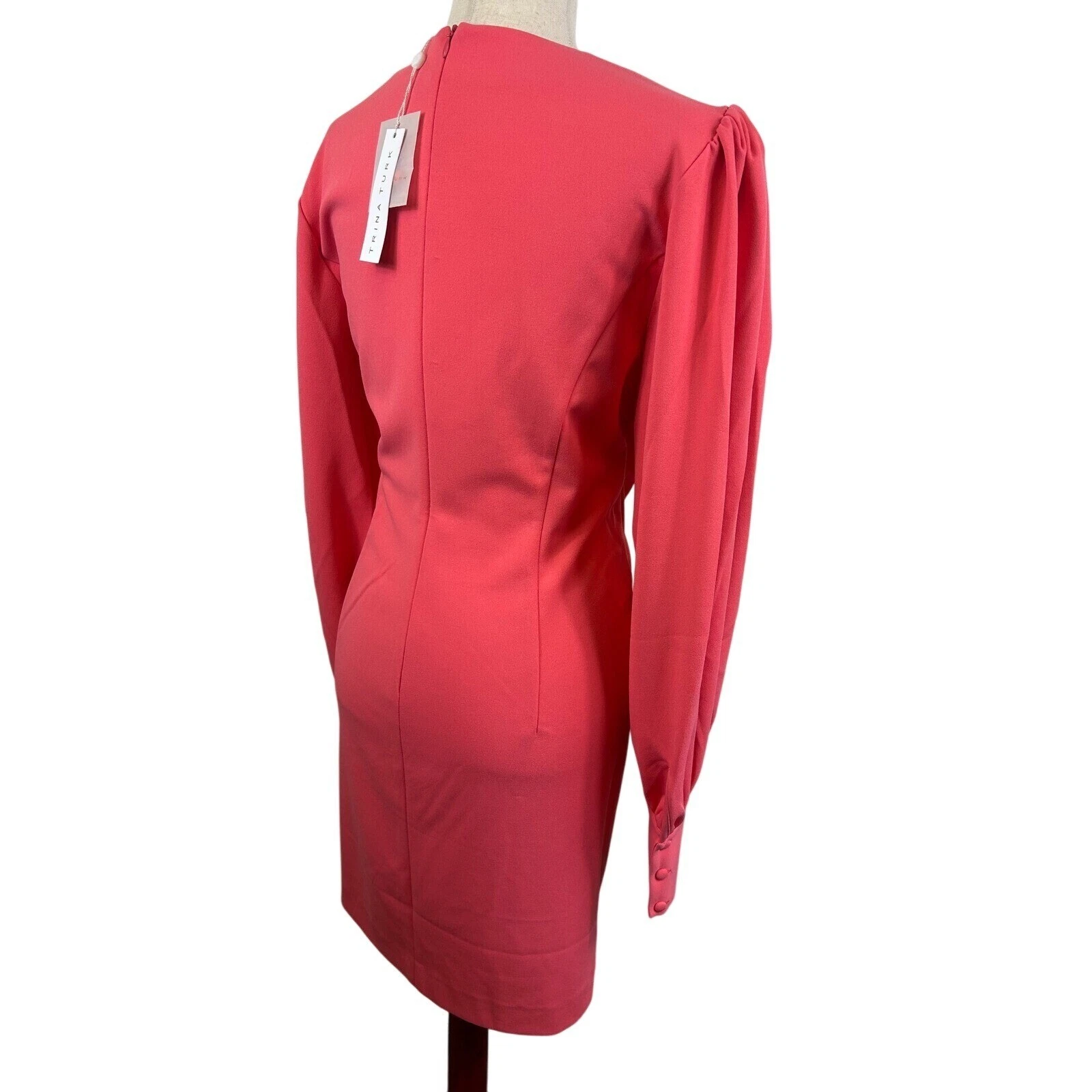 Trina Turk Incomparable Long Balloon Sleeve Dress Coral Pink Size 14 $248 - Image 2