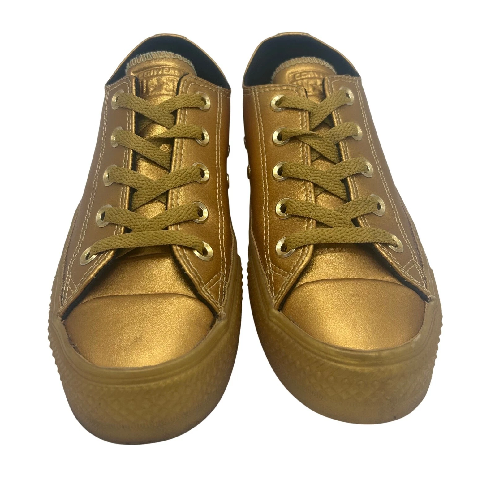 Converse All Star Metallic Gold Sneakers Low Top Shoes Unisex Size 5.5 3.5