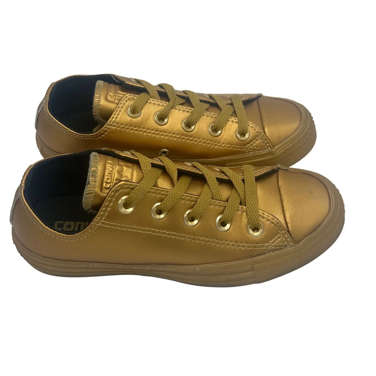 Converse All Star Metallic Gold Sneakers Low Top Shoes Unisex Size 5.5 3.5 - Image 2