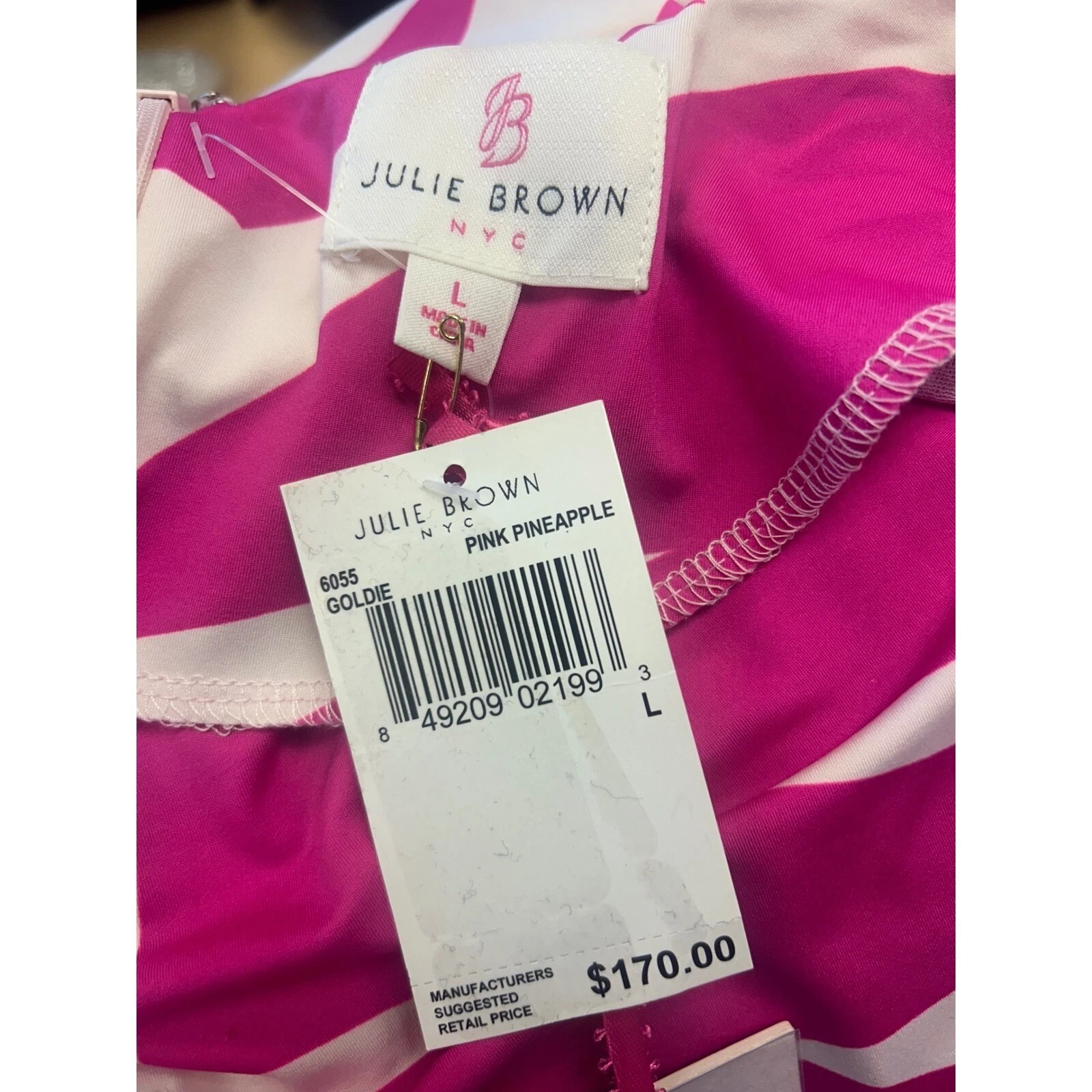 New Julie Brown NYC Pink Pineapple Print Sheath Dress 3/4 Sleeve Size Large $170 - Image 4