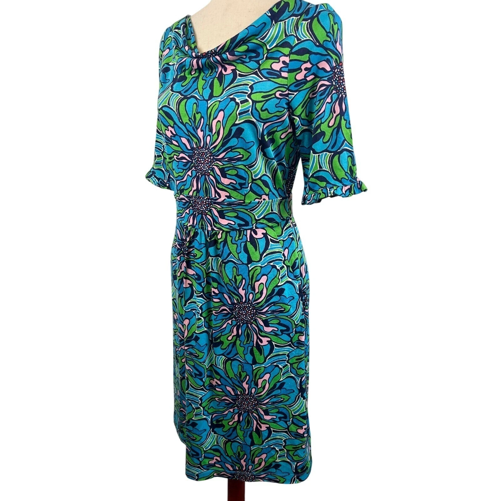 Lilly Pulitzer Floral Print Silk Blend Dress Career Party Cruise Size Medium