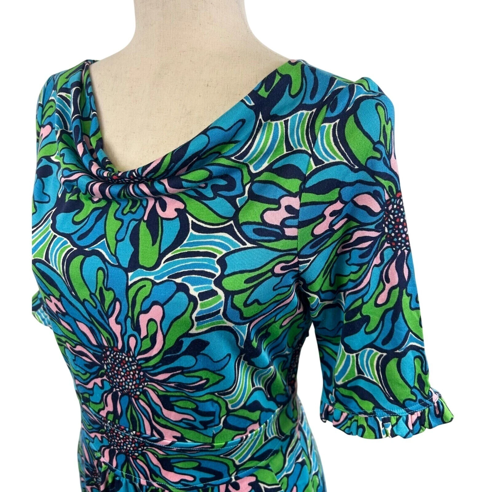 Lilly Pulitzer Floral Print Silk Blend Dress Career Party Cruise Size Medium - Image 2