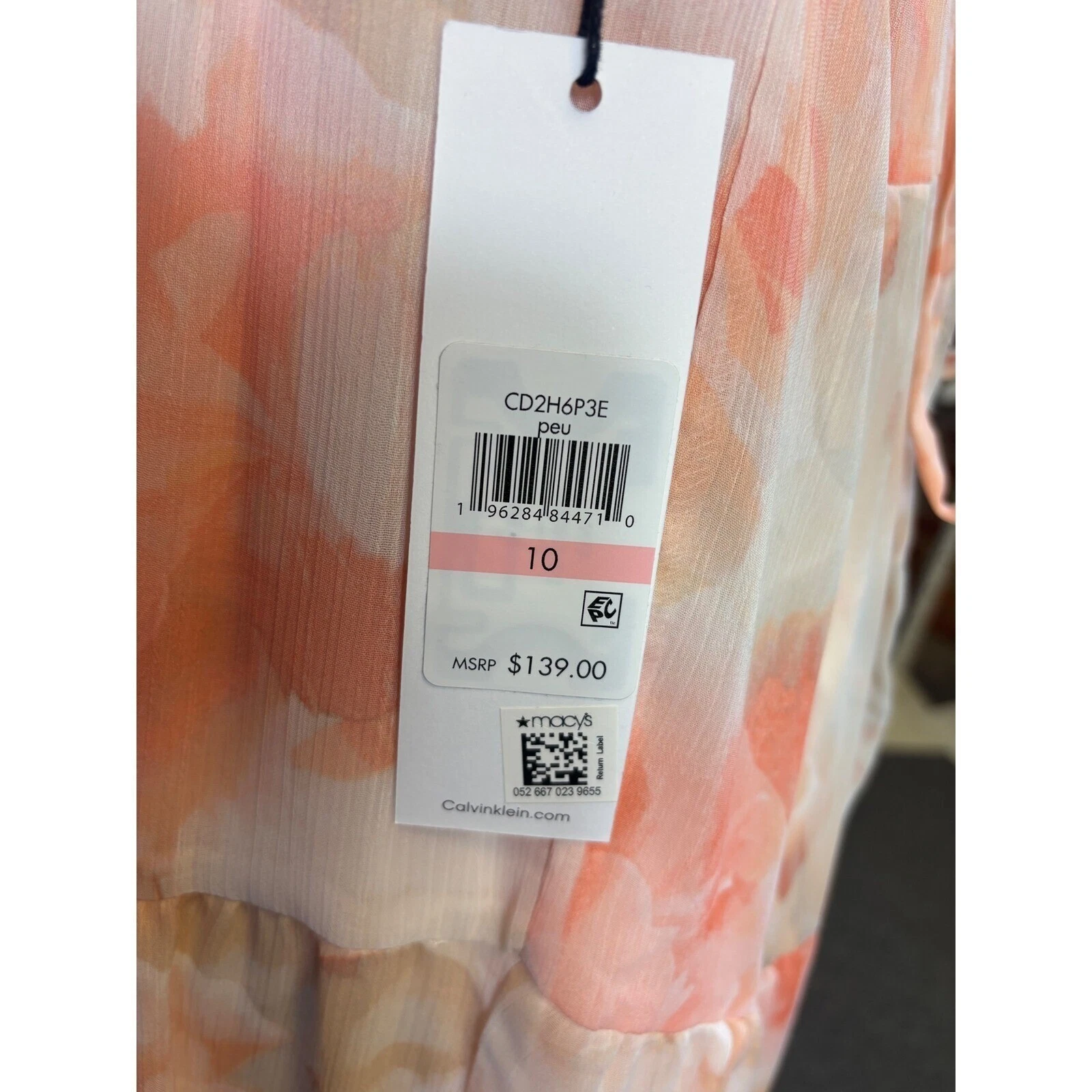 New Calvin Klein Peach Maxi Dress Floral Print Tiered Sleeveless Size 10 $139 - Image 2