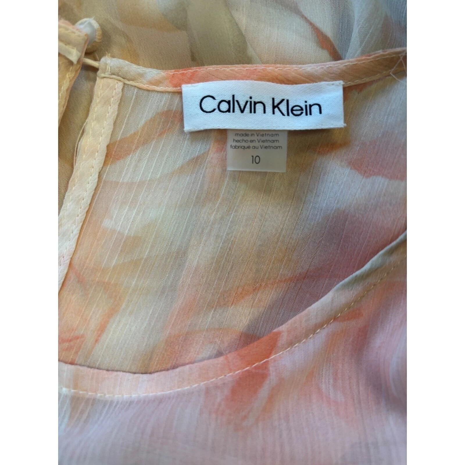 New Calvin Klein Peach Maxi Dress Floral Print Tiered Sleeveless Size 10 $139 - Image 5