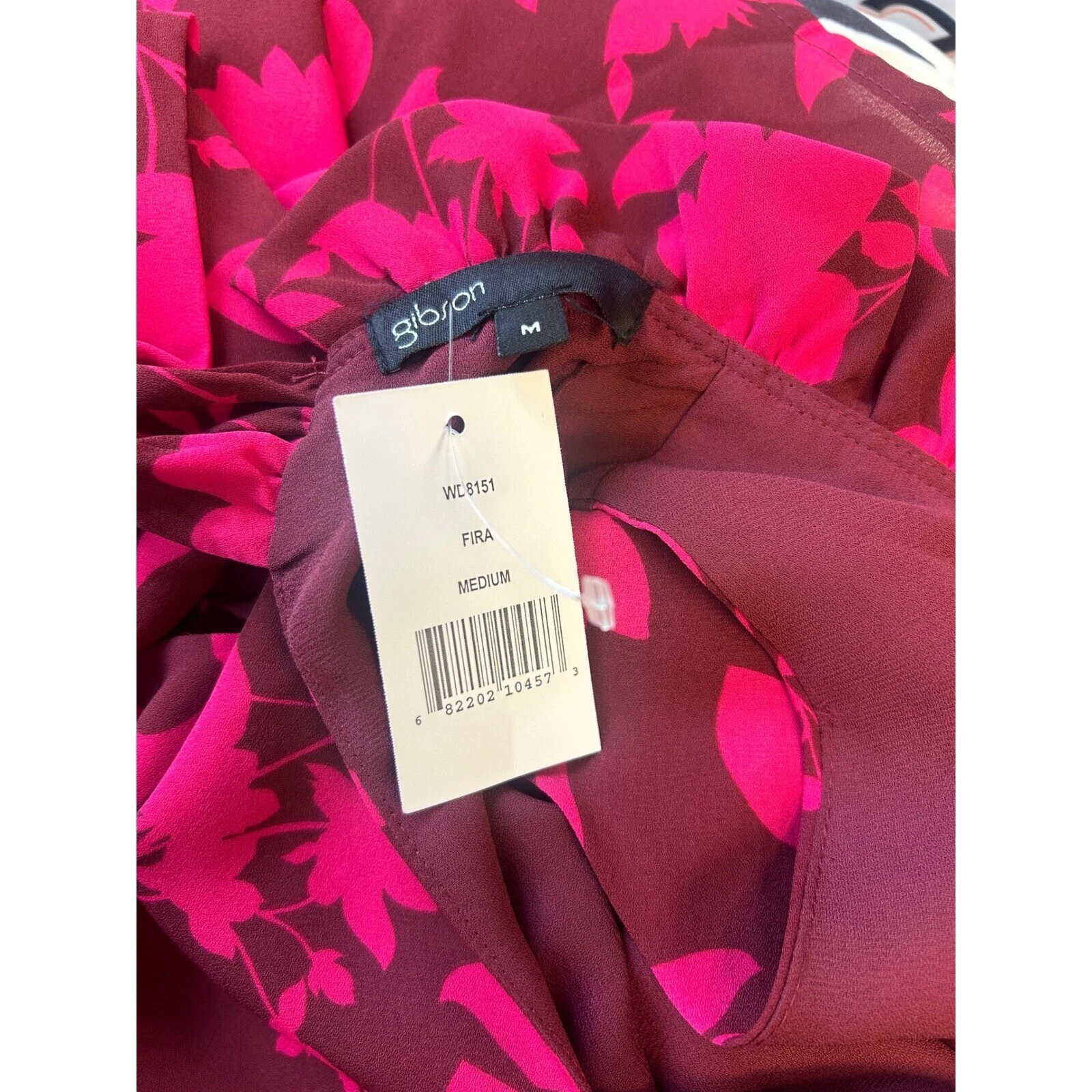 Gibson Floral Ruffle Mock Neck Sleeveless Shift Dress Burgundy Pink M - Image 3