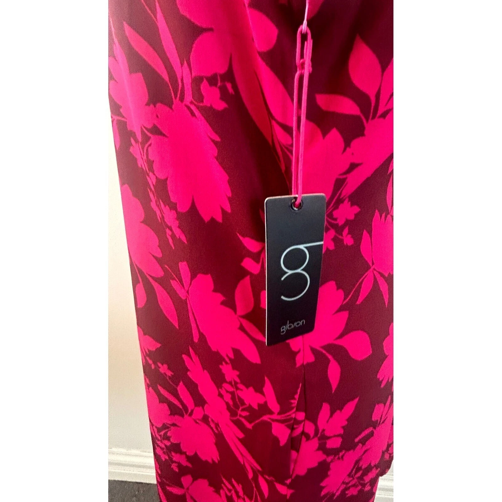 Gibson Floral Ruffle Mock Neck Sleeveless Shift Dress Burgundy Pink M - Image 4