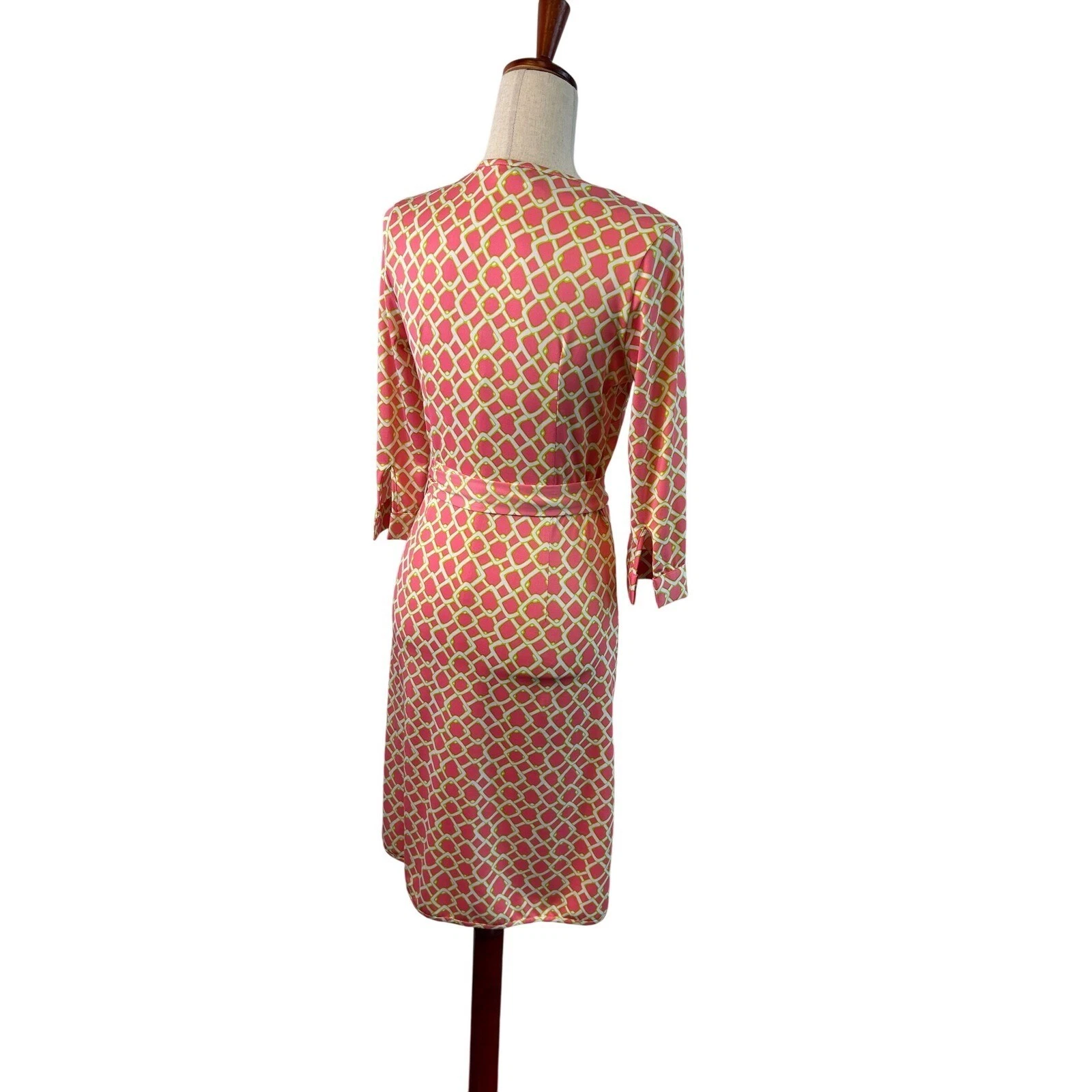 JB by Julie Brown Wrap Dress Geometric Print 3/4 Sleeve Peachy Pink Size Small - Image 2