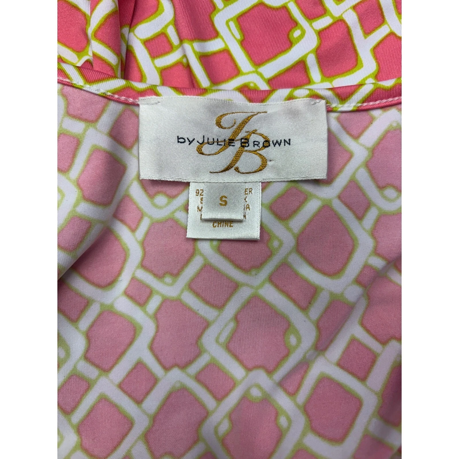 JB by Julie Brown Wrap Dress Geometric Print 3/4 Sleeve Peachy Pink Size Small - Image 3