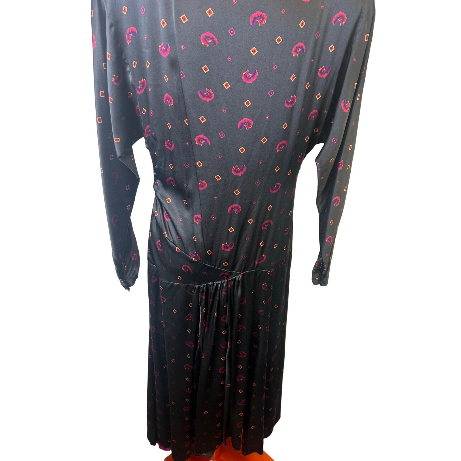 Vintage Norma Walters 100% Silk Black Geometric Midi Dress Size 12 - Image 3